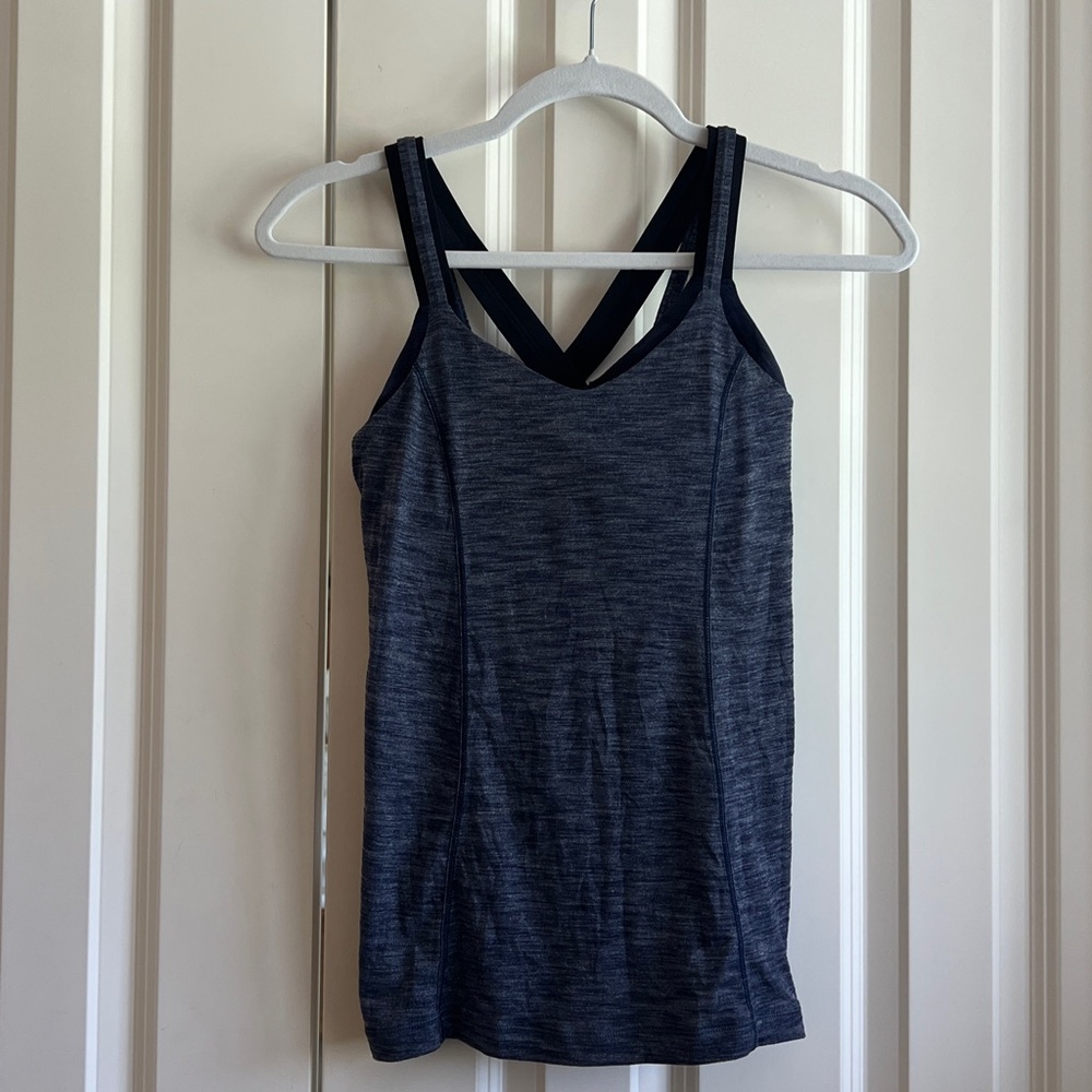 Lululemon Heather Blue/Gray and dark Blue and Black Strappy Tank Top